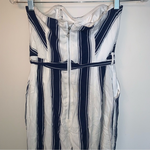 Bardot Navy and White Striped Belted Strapless Jumpsuit 4 - Picture 10 of 10